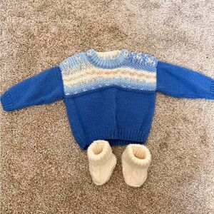 Blue and Cream Knit Sweater with Booties